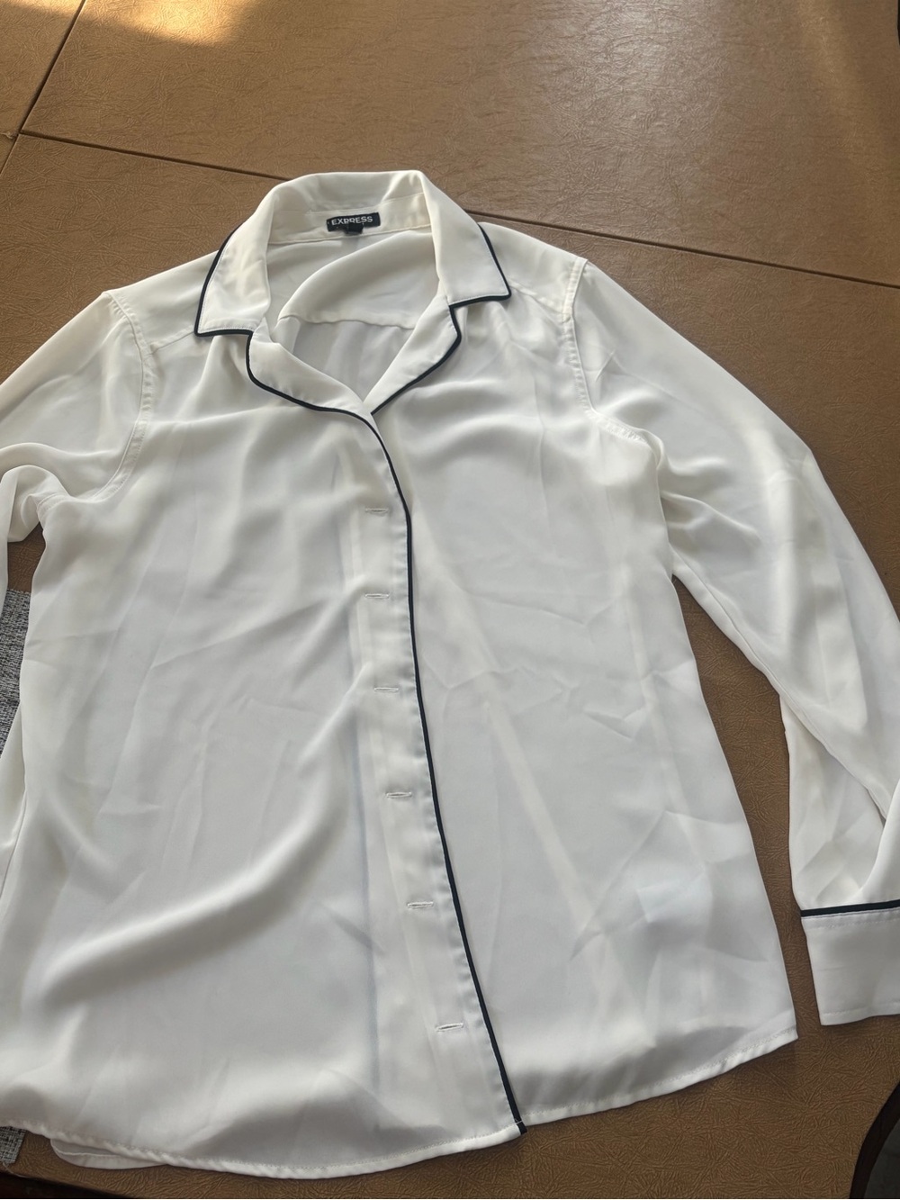 Express White Button-Down Shirt with Black Piping